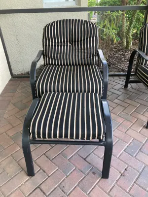 Patio Chair and Ottoman with Black Striped Sushions