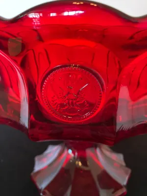 Vintage Large Fostoria Red Coin Glass Compote Pedestal Bowl
