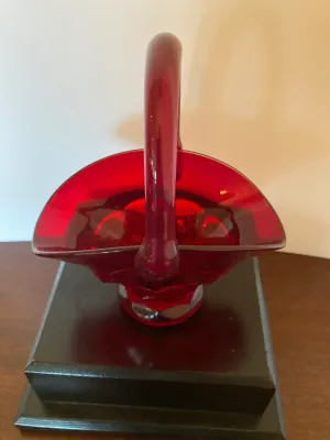 Vintage Red Glass Basket w/handle