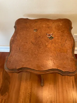 Vintage Wooden Lyre Harp Style Accent Table