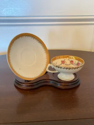 Vintage Porcelain Footed Teacup and Saucer, Made In Germany