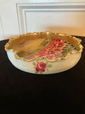 Antique Porcelain "Nippon" Decorative Bowl with Scenic Poppy interior