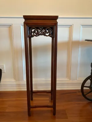 Tall Dark Wood Chinese Pedestal Stand
