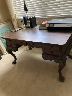 Antique Carved Wooden Library Desk (New Top)