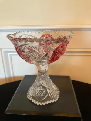 Vintage "Ruby" Imperial Glass Whirling Star Pedistal Bowl