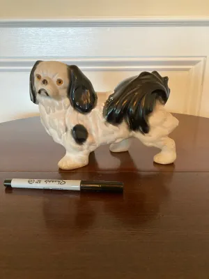Vintage Cast Black and White Dog Figurine