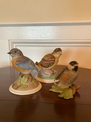 Set of 3 Porcelain Boehm Baby Bird Figuerines(Goldfinch,Blue Bird, Chickadee)