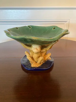 Vintage Majolica Style Ceramic Centerpiece Bowl