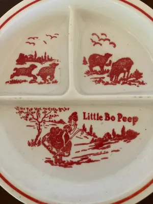 Vintage Little Bo Peep 1930 divided childs Plate Part of Citrock line of Milk Glass