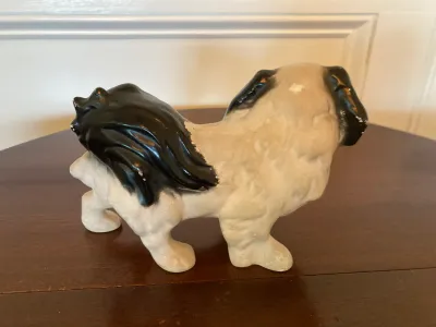 Vintage Cast Black and White Dog Figurine