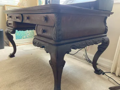 Antique Carved Wooden Library Desk (New Top)