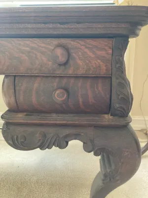 Antique Carved Wooden Library Desk (New Top)