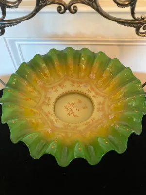 Antique Silver Plate Brides Basket Art Glass Bowl