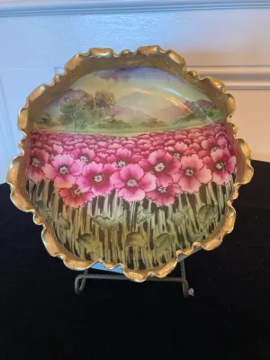 Antique Porcelain "Nippon" Decorative Bowl with Scenic Poppy interior