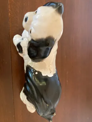 Vintage Cast Black and White Dog Figurine