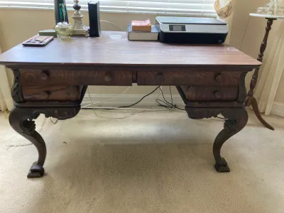 Antique Carved Wooden Library Desk (New Top)