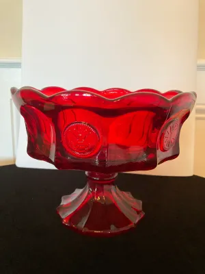 Vintage Large Fostoria Red Coin Glass Compote Pedestal Bowl