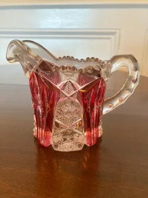 Vintage Imperial Glass Ruby Cut Glass Sugar & Creamer