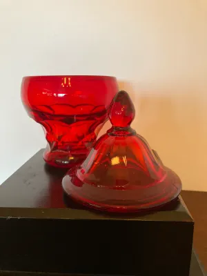 Vintage Ruby Red Glass Candy Dish w/lid