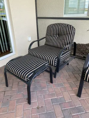Patio Chair and Ottoman with Black Striped Sushions