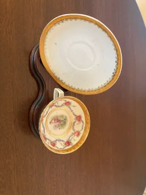 Vintage Porcelain Footed Teacup and Saucer, Made In Germany
