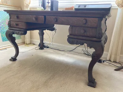 Antique Carved Wooden Library Desk (New Top)