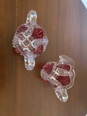 Vintage Imperial Glass Ruby Cut Glass Sugar & Creamer