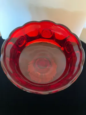 Vintage Large Fostoria Red Coin Glass Compote Pedestal Bowl