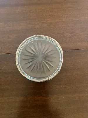 Vintage crystal Glass Coaster with Open work Silver-plated Metal Rim