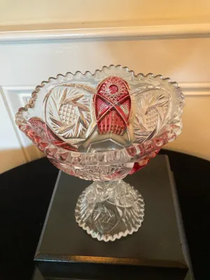 Vintage "Ruby" Imperial Glass Whirling Star Pedistal Bowl