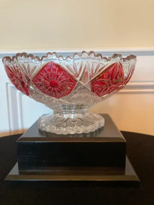 Vintage "Ruby" Imperial Glass Compote Red Flash Sawtooth Edge