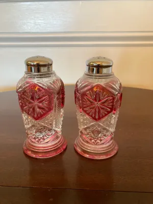 Vintage Imperial Glass Ruby Flash/Pink Variant Salt and Pepper Shakers