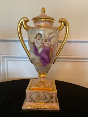 Pair of Decorative Hand Painted Porcelain Urns w/lids