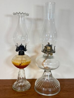 LOT 21F: Pair of Vintage Glass Hurricane Oil Lamps