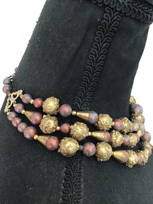 Vintage Gold atone Textured Beaded Necklace