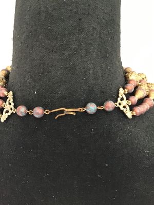 Vintage Gold atone Textured Beaded Necklace