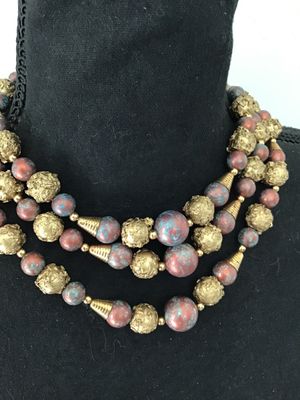 Vintage Gold atone Textured Beaded Necklace