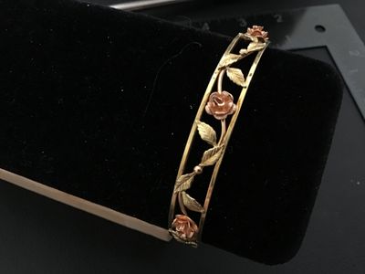 Rose Gold Snd Gold Tone Vintage Rose Cuff Bracelet