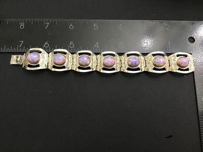 Taxco Sterling Silver Glass Opal Cabachon Link Bracelet