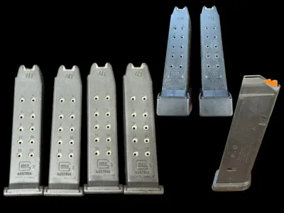 LH-110-FA2 - 6 Glock & 1 Magpul Pistol Magazines – .40 S&W / 9mm – Extended Baseplates