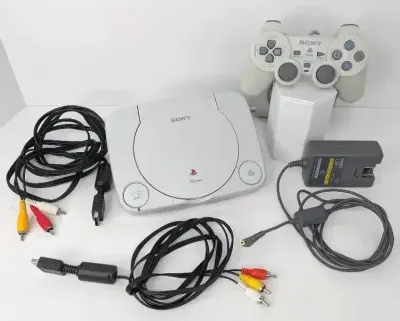 PlayStation One Console with Controller and Wires