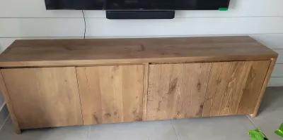 LONG WOODEN ENTERTAINMENT CONSOLE BY RESTORATION HARDWARE 