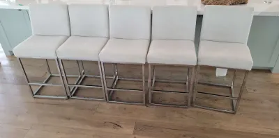 WHITE UPHOLSTERY COUNTER STOOLS BY RESTORATION HARDWARE 