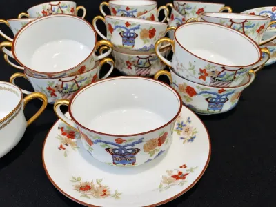 LIMOGES BOUILLON BOWLS AND TEA CUPS 