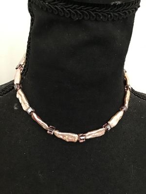 Biwa Pearl and Crystal Bead Necklace Vintage