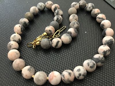 Zebra Jasper Beaded Necklace with Gold-Tone Clasp