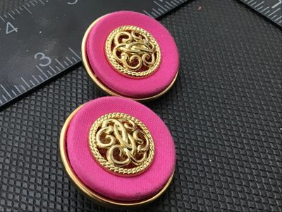 Vintage Hot Pink Fabric and Gold Tone Clip-On Earrings