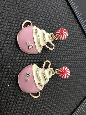 Enamel Cupcake & Peppermint Candy Dangle Earrings