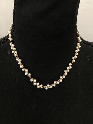 Vintage Napier Gold Tone and Faux Pearl Woven Necklace