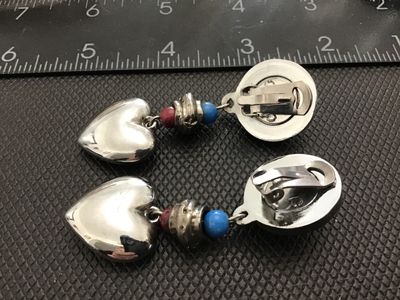 Puff Heart Faux Stone Clip on Earrings